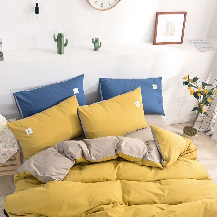 91家纺网 家纺一手货源 找家纺 贝尔 PELLHOME 全棉纯棉水洗棉四件套1.5m1.8m纯色北欧风简约（可抖音代发） 嫩黄