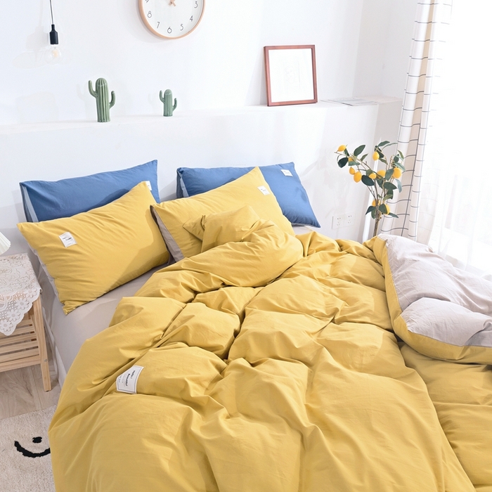 91家纺网 家纺一手货源 找家纺 贝尔 PELLHOME 全棉纯棉水洗棉四件套1.5m1.8m纯色北欧风简约（可抖音代发） 嫩黄
