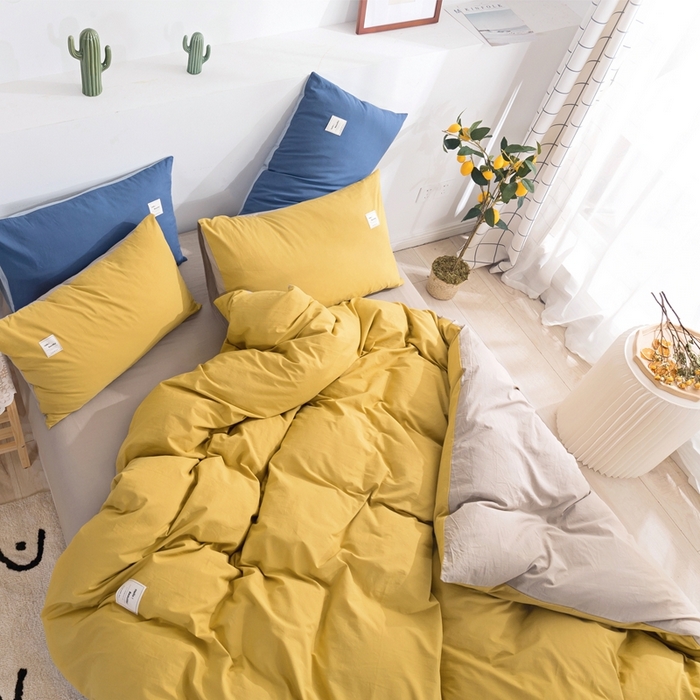 91家纺网 家纺一手货源 找家纺 贝尔 PELLHOME 全棉纯棉水洗棉四件套1.5m1.8m纯色北欧风简约（可抖音代发） 嫩黄