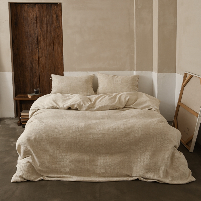 玛奇朵 2025新款色织棉麻双层皱纱四件套 罗曼织梦