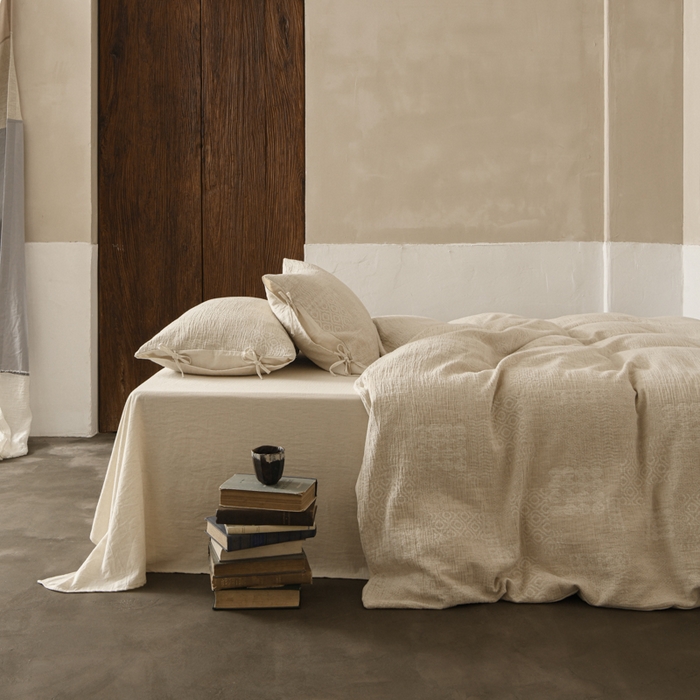 91家纺网 家纺一手货源 找家纺 玛奇朵 2025新款色织棉麻双层皱纱四件套 罗曼织梦