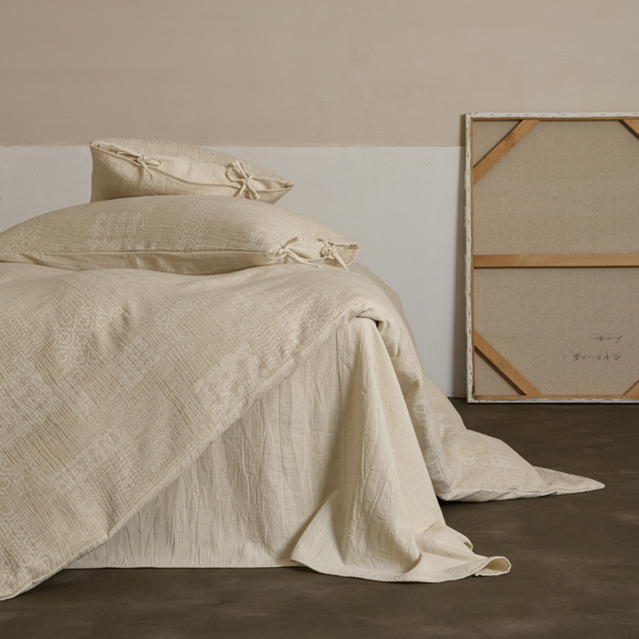 91家纺网 家纺一手货源 找家纺 玛奇朵 2025新款色织棉麻双层皱纱四件套 罗曼织梦