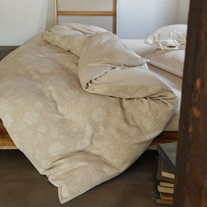 91家纺网 家纺一手货源 找家纺 （总）玛奇朵 2025新款色织棉麻双层皱纱四件套