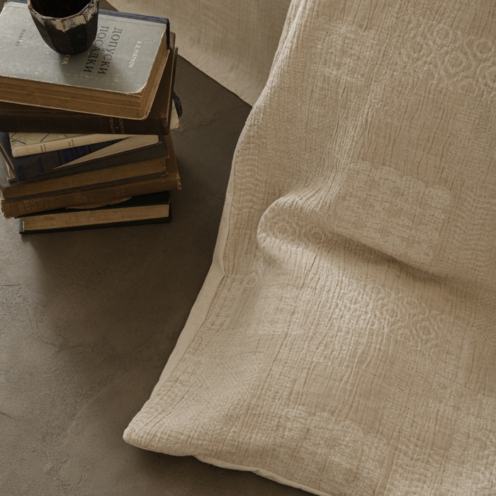 91家纺网 家纺一手货源 找家纺 玛奇朵 2025新款色织棉麻双层皱纱四件套 罗曼织梦