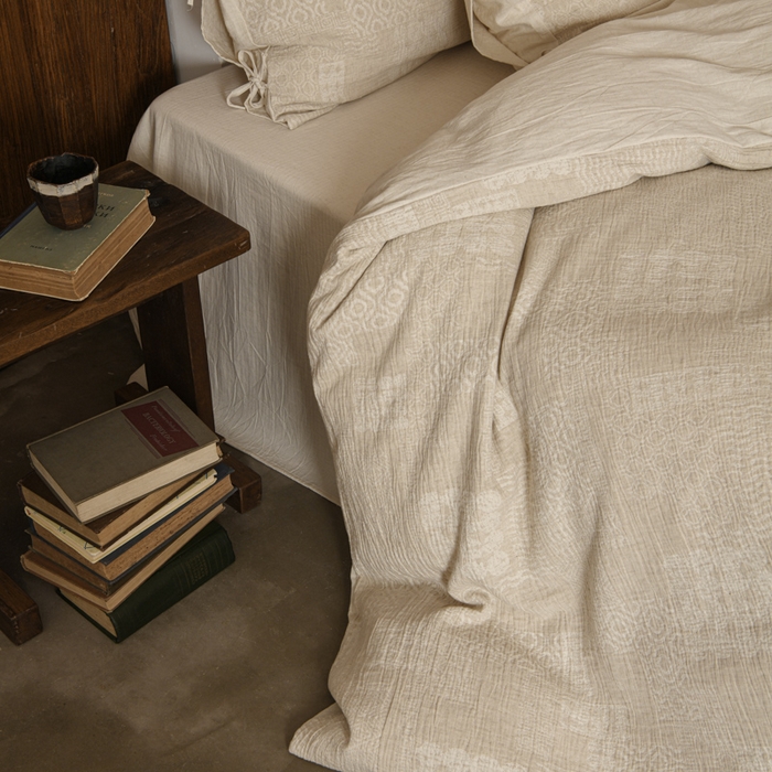 91家纺网 家纺一手货源 找家纺 玛奇朵 2025新款色织棉麻双层皱纱四件套 罗曼织梦