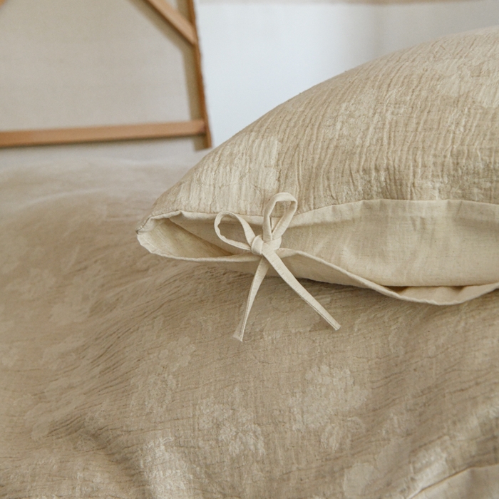 91家纺网 家纺一手货源 找家纺 玛奇朵 2025新款色织棉麻双层皱纱四件套 花香馥郁