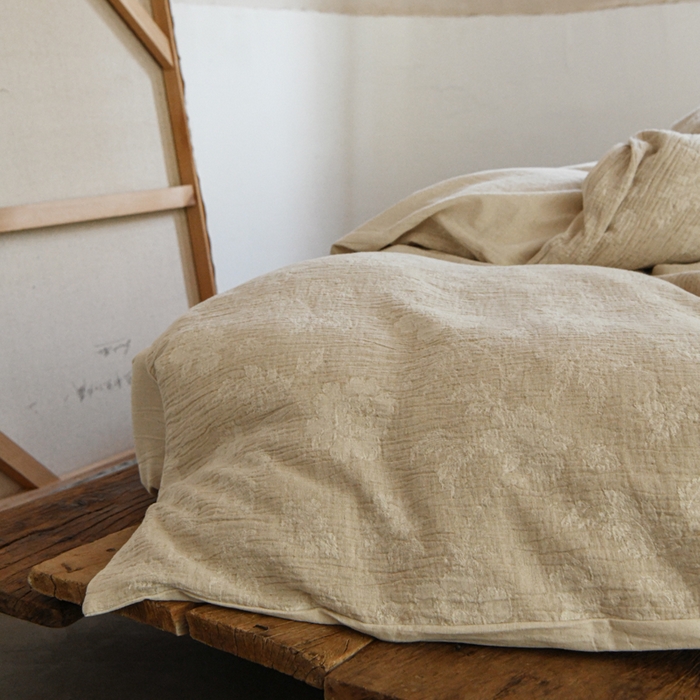 91家纺网 家纺一手货源 找家纺 （总）玛奇朵 2025新款色织棉麻双层皱纱四件套