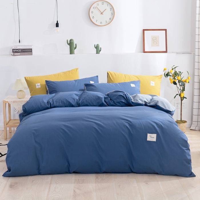 贝尔 PELLHOME 全棉纯棉水洗棉四件套1.5m1.8m纯色北欧风简约（可抖音代发） 牛仔蓝