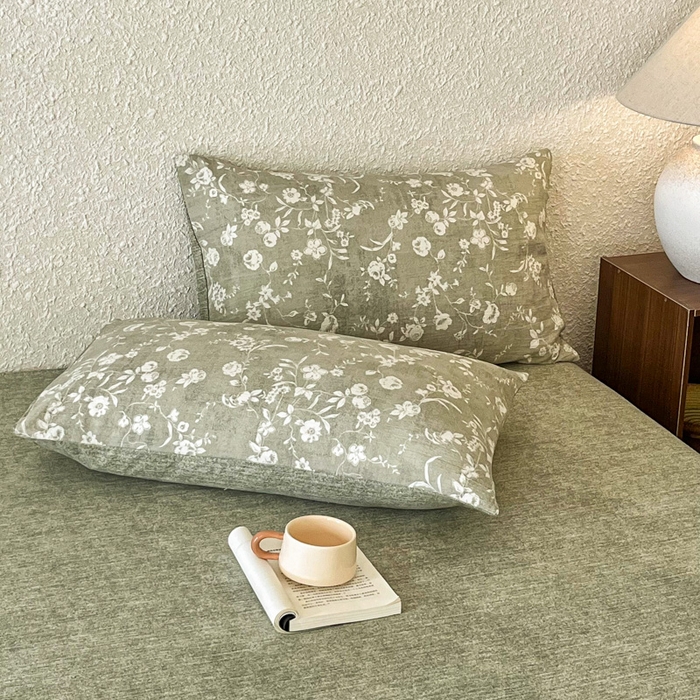 91家纺网 家纺一手货源 找家纺 斯卡诺家纺 2026新款原麻亚麻皱皱纱四件套水洗棉印花四件套 水木年华