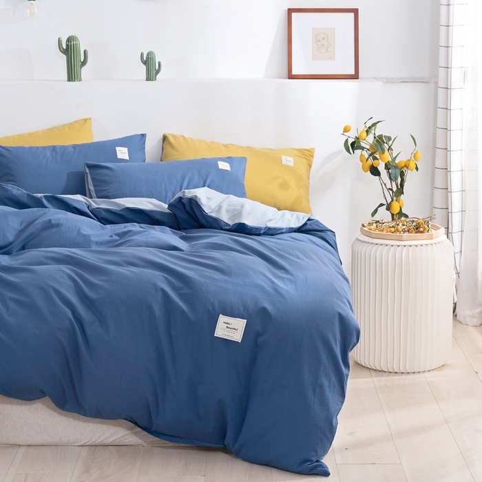 91家纺网 家纺一手货源 找家纺 贝尔 PELLHOME 全棉纯棉水洗棉四件套1.5m1.8m纯色北欧风简约（可抖音代发） 牛仔蓝