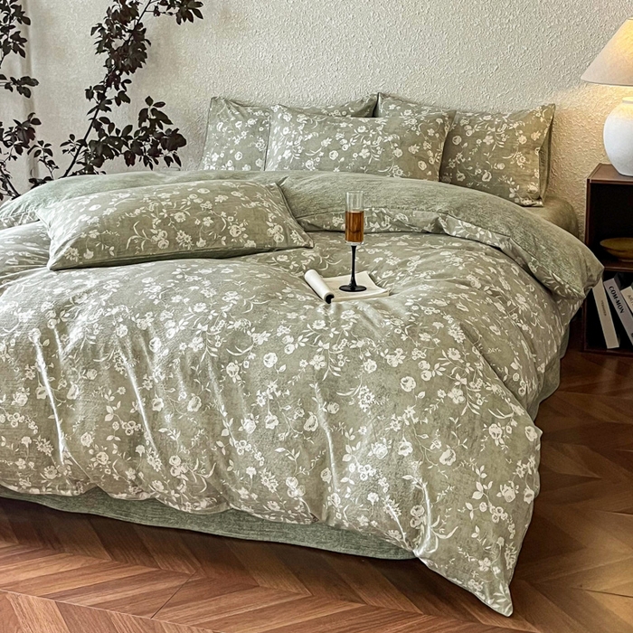 91家纺网 家纺一手货源 找家纺 斯卡诺家纺 2026新款原麻亚麻皱皱纱四件套水洗棉印花四件套 水木年华