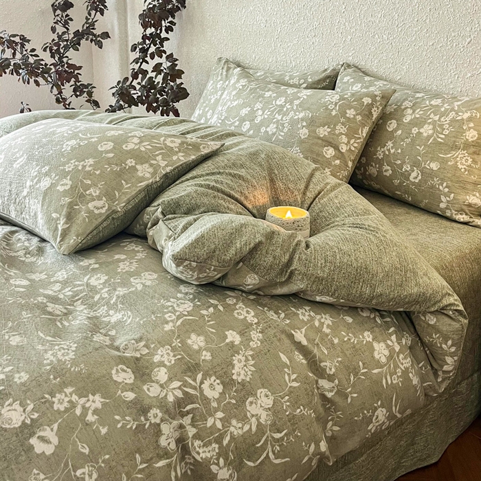 91家纺网 家纺一手货源 找家纺 斯卡诺家纺 2026新款原麻亚麻皱皱纱四件套水洗棉印花四件套 水木年华