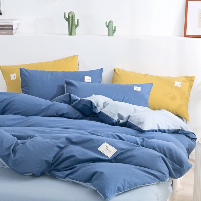91家纺网 家纺一手货源 找家纺 贝尔 PELLHOME 全棉纯棉水洗棉四件套1.5m1.8m纯色北欧风简约（可抖音代发） 牛仔蓝