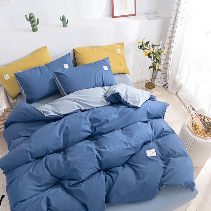 91家纺网 家纺一手货源 找家纺 贝尔 PELLHOME 全棉纯棉水洗棉四件套1.5m1.8m纯色北欧风简约（可抖音代发） 牛仔蓝