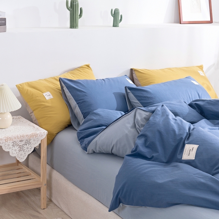 91家纺网 家纺一手货源 找家纺 贝尔 PELLHOME 全棉纯棉水洗棉四件套1.5m1.8m纯色北欧风简约（可抖音代发） 牛仔蓝