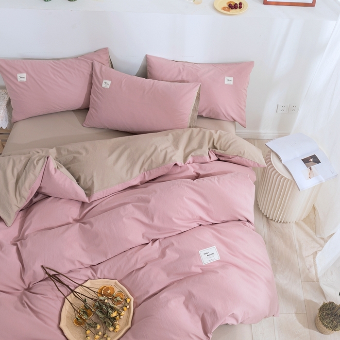 91家纺网 家纺一手货源 找家纺 贝尔 PELLHOME 全棉纯棉水洗棉四件套1.5m1.8m纯色北欧风简约（可抖音代发） 藕粉