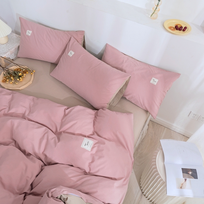 91家纺网 家纺一手货源 找家纺 贝尔 PELLHOME 全棉纯棉水洗棉四件套1.5m1.8m纯色北欧风简约（可抖音代发） 藕粉