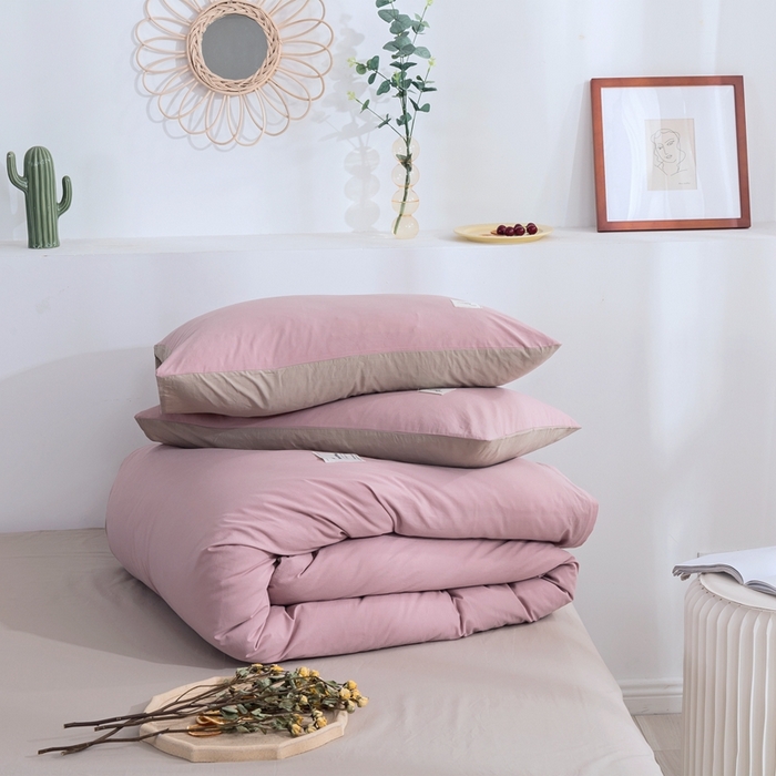 91家纺网 家纺一手货源 找家纺 贝尔 PELLHOME 全棉纯棉水洗棉四件套1.5m1.8m纯色北欧风简约（可抖音代发） 藕粉