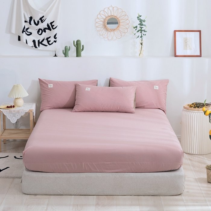 91家纺网 家纺一手货源 找家纺 贝尔 PELLHOME 全棉纯棉水洗棉四件套1.5m1.8m纯色北欧风简约（可抖音代发） 藕粉