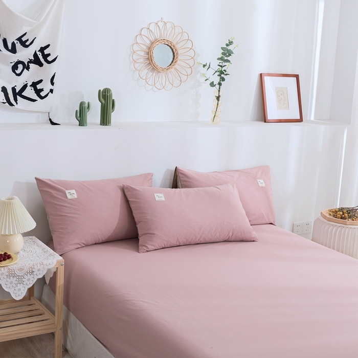 91家纺网 家纺一手货源 找家纺 贝尔 PELLHOME 全棉纯棉水洗棉四件套1.5m1.8m纯色北欧风简约（可抖音代发） 藕粉