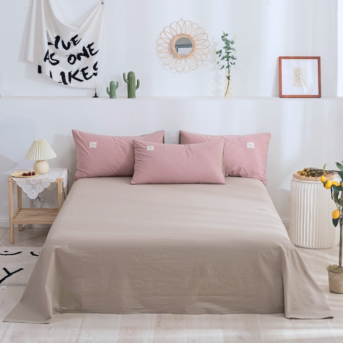 91家纺网 家纺一手货源 找家纺 贝尔 PELLHOME 全棉纯棉水洗棉四件套1.5m1.8m纯色北欧风简约（可抖音代发） 藕粉