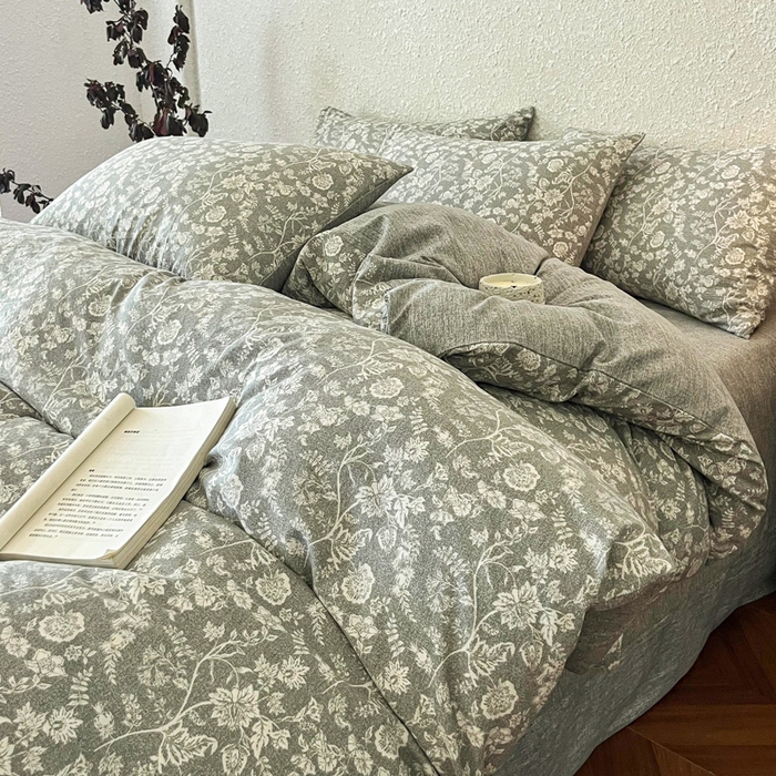 斯卡诺家纺 2026新款原麻亚麻皱皱纱四件套水洗棉印花四件套 巴黎印象