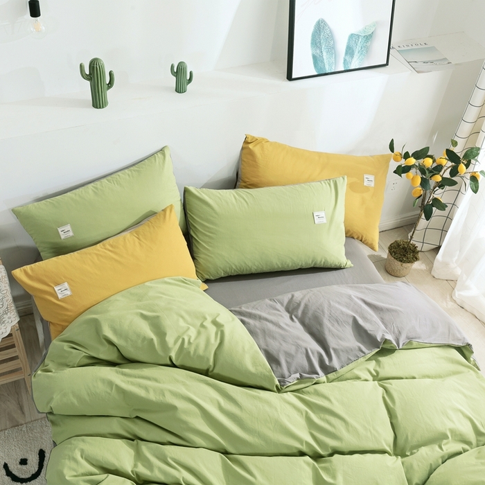 91家纺网 家纺一手货源 找家纺 贝尔 PELLHOME 全棉纯棉水洗棉四件套1.5m1.8m纯色北欧风简约（可抖音代发） 浅绿