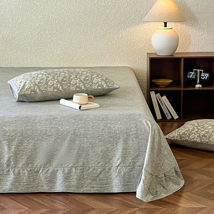 91家纺网 家纺一手货源 找家纺 斯卡诺家纺 2026新款原麻亚麻皱皱纱四件套水洗棉印花四件套 巴黎印象