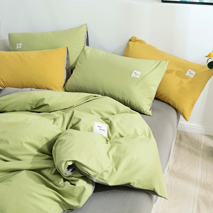 91家纺网 家纺一手货源 找家纺 贝尔 PELLHOME 全棉纯棉水洗棉四件套1.5m1.8m纯色北欧风简约（可抖音代发） 浅绿