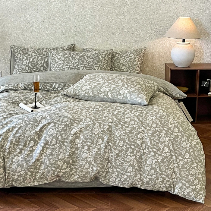 91家纺网 家纺一手货源 找家纺 斯卡诺家纺 2026新款原麻亚麻皱皱纱四件套水洗棉印花四件套 巴黎印象