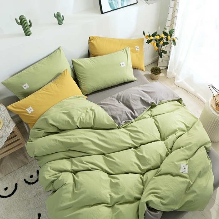 91家纺网 家纺一手货源 找家纺 贝尔 PELLHOME 全棉纯棉水洗棉四件套1.5m1.8m纯色北欧风简约（可抖音代发） 浅绿