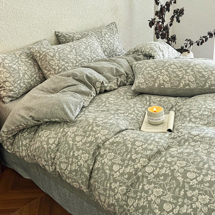 91家纺网 家纺一手货源 找家纺 斯卡诺家纺 2026新款原麻亚麻皱皱纱四件套水洗棉印花四件套 巴黎印象