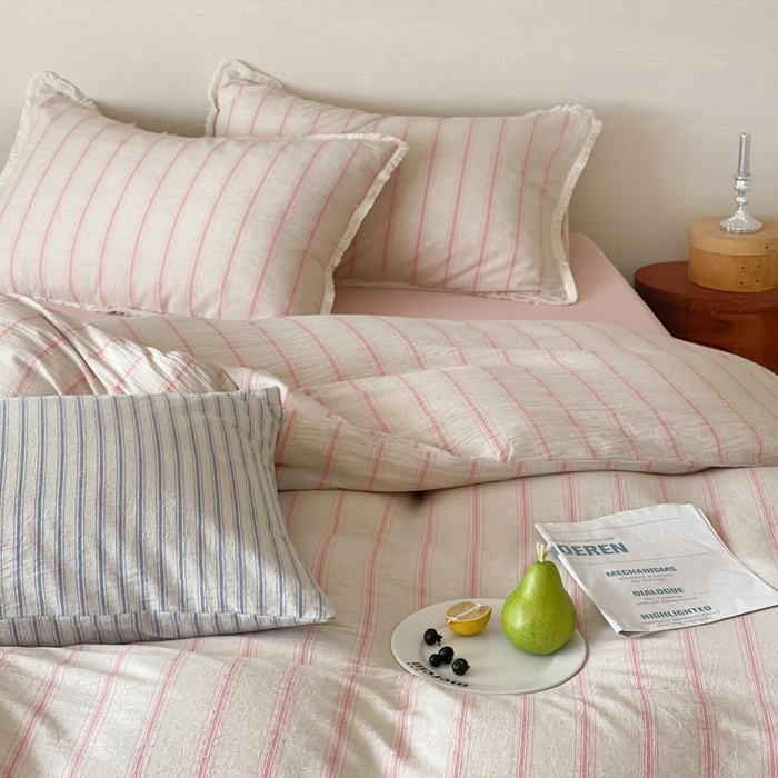 91家纺网 家纺一手货源 找家纺 （总）玛奇朵 2025新款棉麻色织条纹系列四件套-南坪晚风