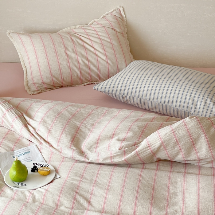 91家纺网 家纺一手货源 找家纺 （总）玛奇朵 2025新款棉麻色织条纹系列四件套-南坪晚风