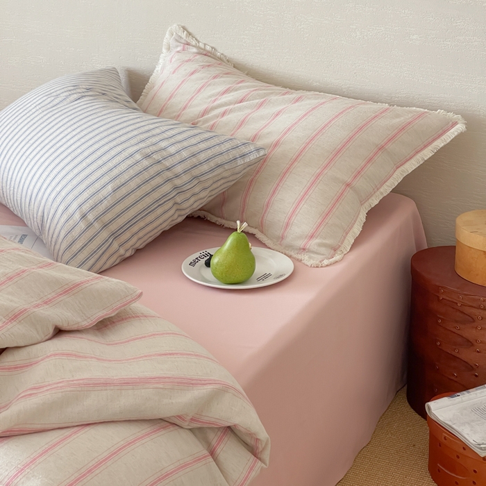 91家纺网 家纺一手货源 找家纺 （总）玛奇朵 2025新款棉麻色织条纹系列四件套-南坪晚风