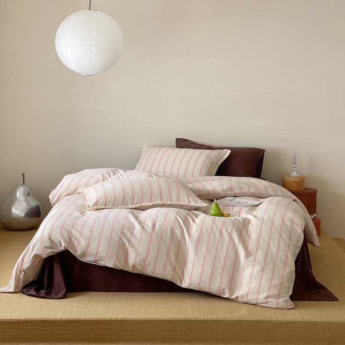 91家纺网 家纺一手货源 找家纺 （总）玛奇朵 2025新款棉麻色织条纹系列四件套-南坪晚风