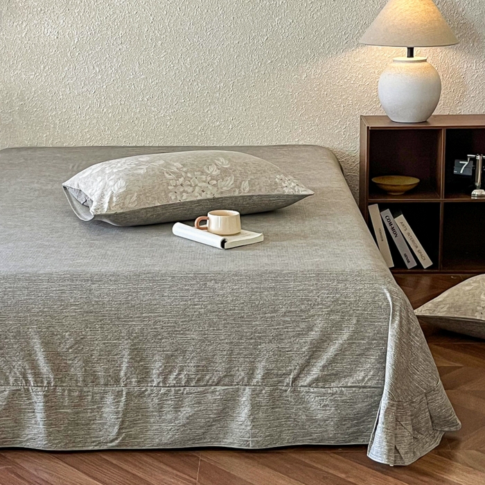 91家纺网 家纺一手货源 找家纺 斯卡诺家纺 2026新款原麻亚麻皱皱纱四件套水洗棉印花四件套 枕边书