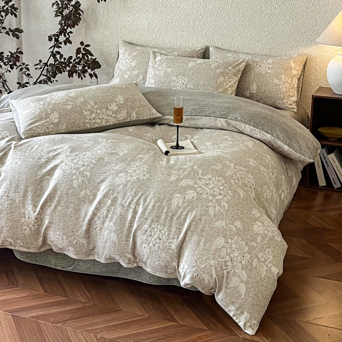 91家纺网 家纺一手货源 找家纺 斯卡诺家纺 2026新款原麻亚麻皱皱纱四件套水洗棉印花四件套 枕边书