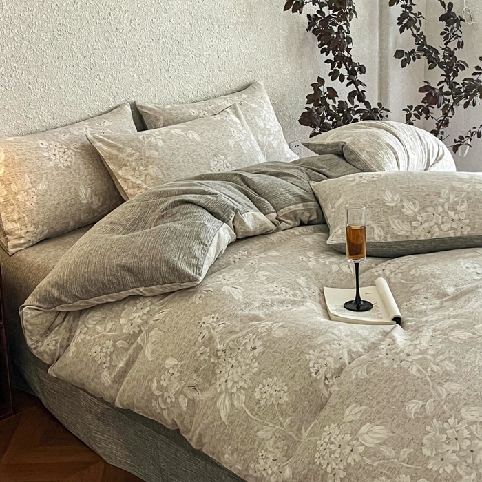 91家纺网 家纺一手货源 找家纺 斯卡诺家纺 2026新款原麻亚麻皱皱纱四件套水洗棉印花四件套 枕边书