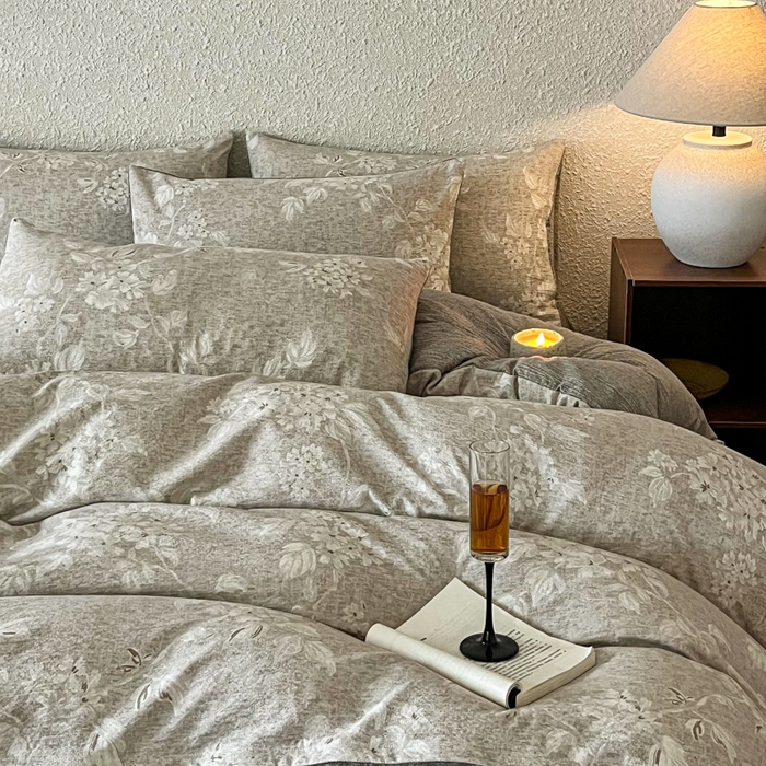 91家纺网 家纺一手货源 找家纺 斯卡诺家纺 2026新款原麻亚麻皱皱纱四件套水洗棉印花四件套 枕边书