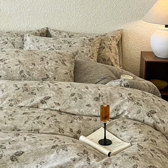 91家纺网 家纺一手货源 找家纺 斯卡诺家纺 2026新款原麻亚麻皱皱纱四件套水洗棉印花四件套 栀子花开