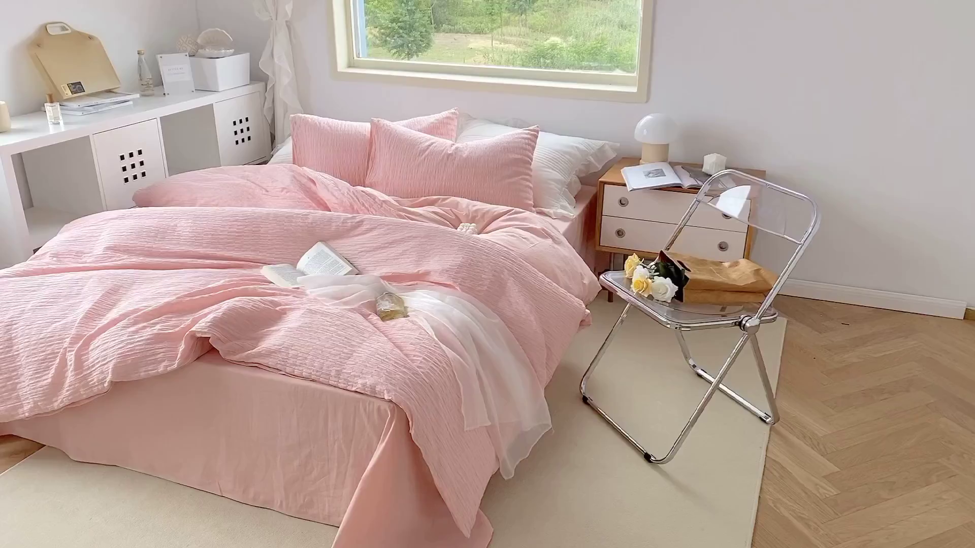 91家纺网 家纺一手货源 找家纺 （总）贝尔 PELLHOME 全棉ins简约泡泡纱四件套柔软纯棉仙女纯色床上用品（可抖音代发）