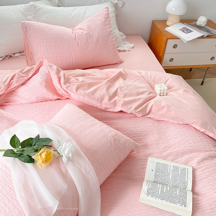 91家纺网 家纺一手货源 找家纺 （总）贝尔 PELLHOME 全棉ins简约泡泡纱四件套柔软纯棉仙女纯色床上用品（可抖音代发）