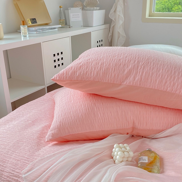 91家纺网 家纺一手货源 找家纺 贝尔 PELLHOME 全棉ins简约泡泡纱四件套柔软纯棉仙女纯色床上用品（可抖音代发） 苏桃