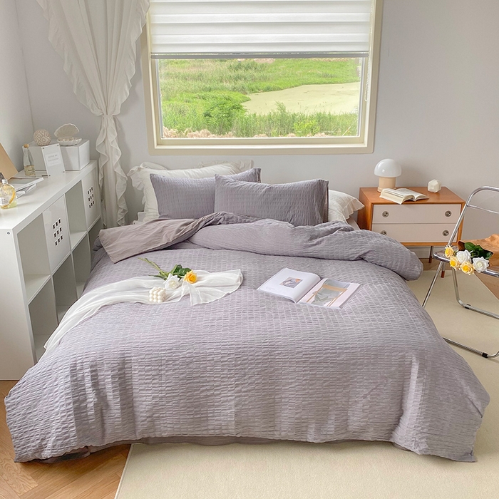 贝尔 PELLHOME 全棉ins简约泡泡纱四件套柔软纯棉仙女纯色床上用品（可抖音代发） 灰茶