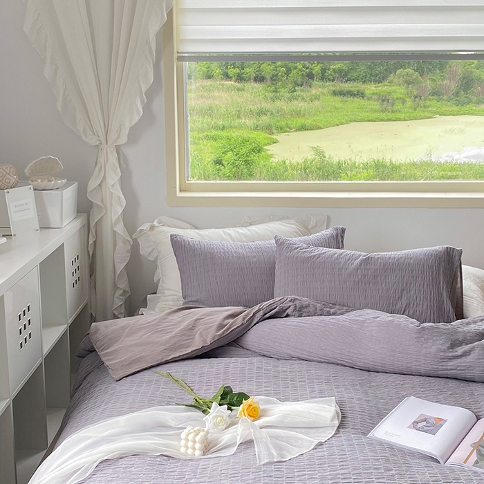 91家纺网 家纺一手货源 找家纺 贝尔 PELLHOME 全棉ins简约泡泡纱四件套柔软纯棉仙女纯色床上用品（可抖音代发） 灰茶