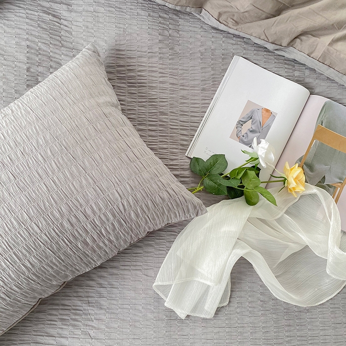 91家纺网 家纺一手货源 找家纺 贝尔 PELLHOME 全棉ins简约泡泡纱四件套柔软纯棉仙女纯色床上用品（可抖音代发） 灰茶