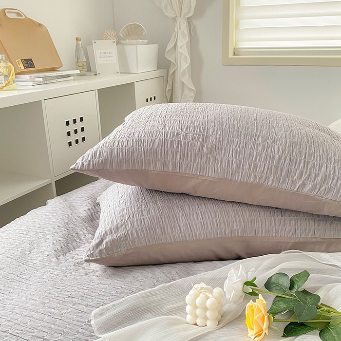 91家纺网 家纺一手货源 找家纺 贝尔 PELLHOME 全棉ins简约泡泡纱四件套柔软纯棉仙女纯色床上用品（可抖音代发） 灰茶