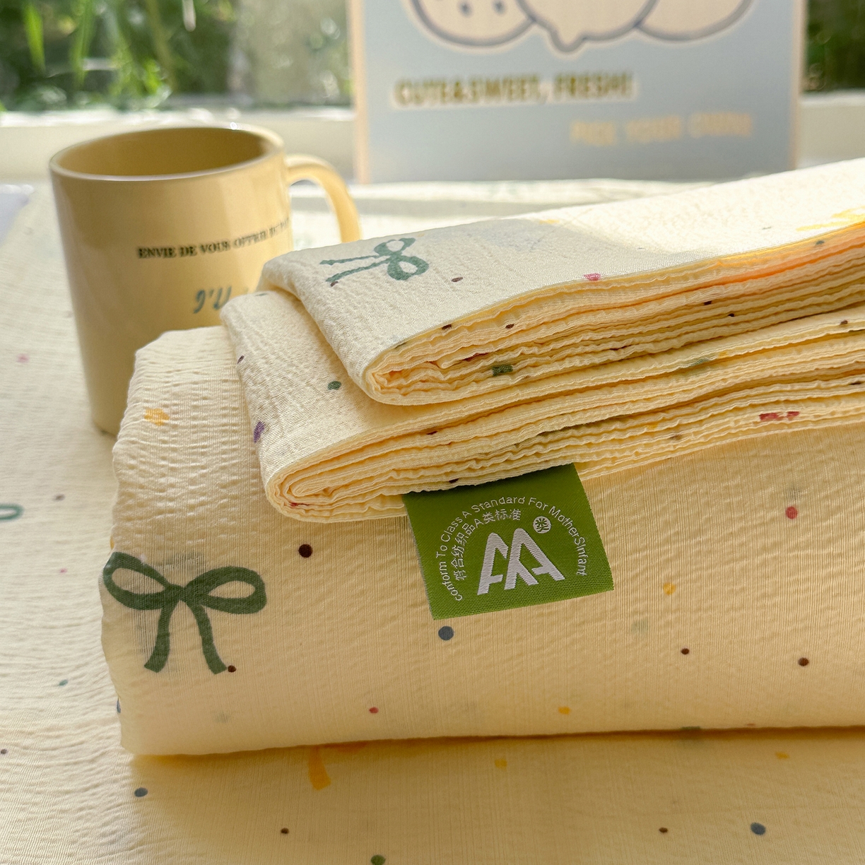 91家纺网 家纺一手货源 找家纺 沐芷 2025 沐芷A类双层纱床笠单件/床笠三件套  床笠款床罩床垫保护套罩 蜡笔画