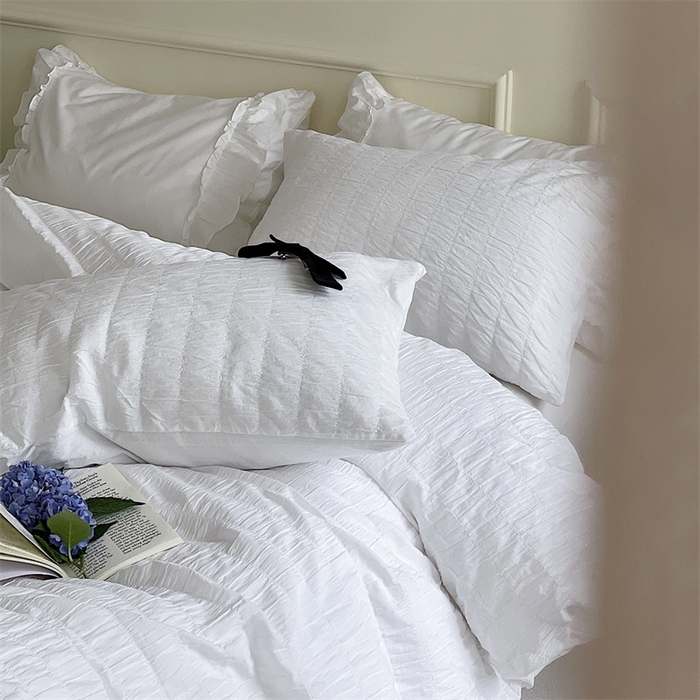 91家纺网 家纺一手货源 找家纺 贝尔 PELLHOME 全棉ins简约泡泡纱四件套柔软纯棉仙女纯色床上用品（可抖音代发） 雪白